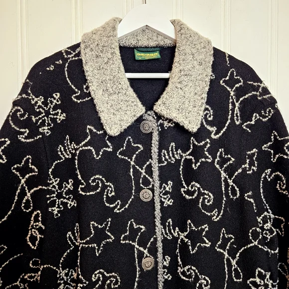 Vintage Geiger Collections Black Wool Coat Austrian Tailored Embroidery Size 40 - Picture 3 of 16